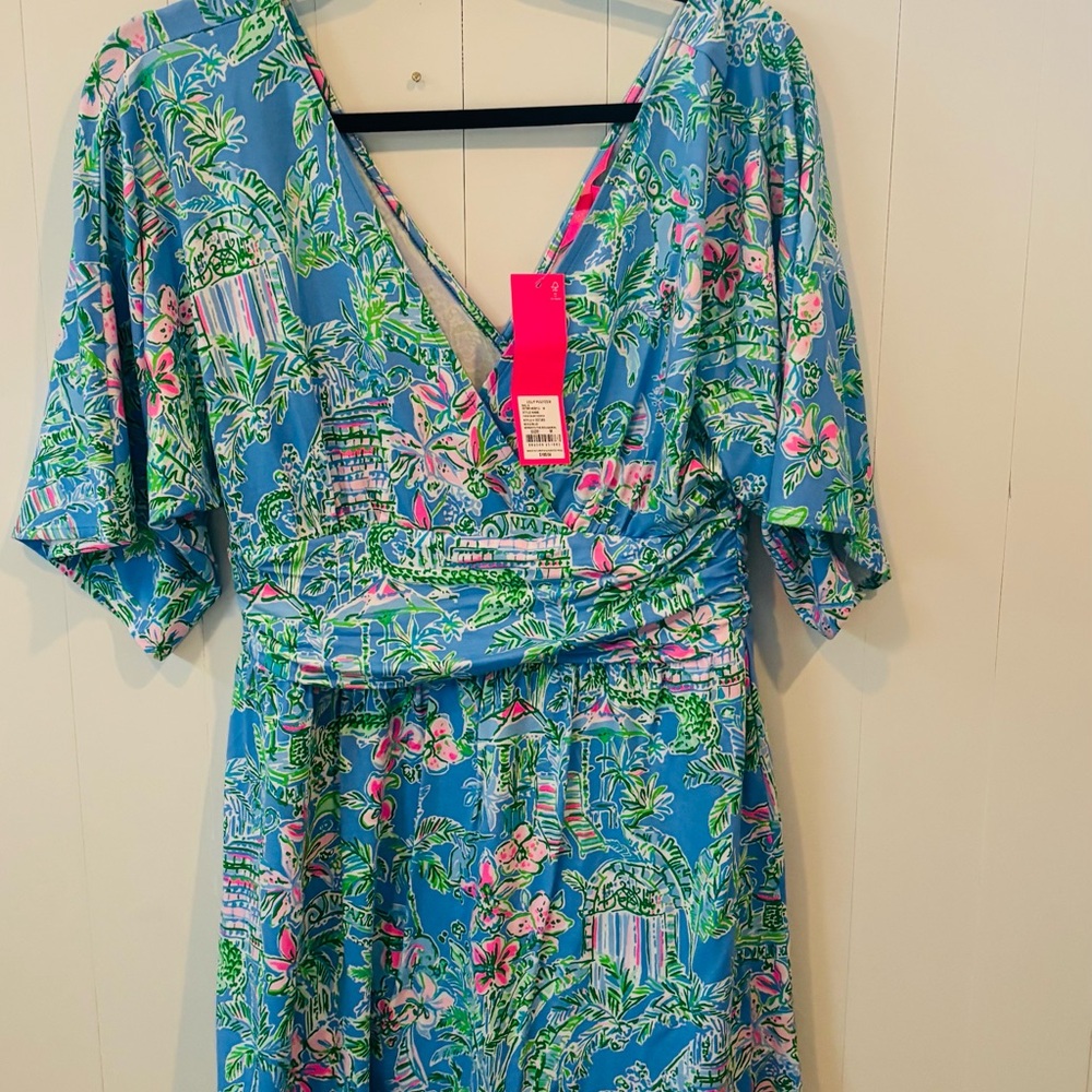 Lilly Pulitzer Blue and Pink Floral Midi Dress